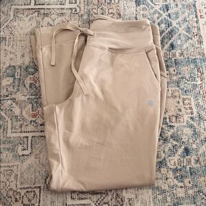 Beige Fleece-Lined Jogger Pants